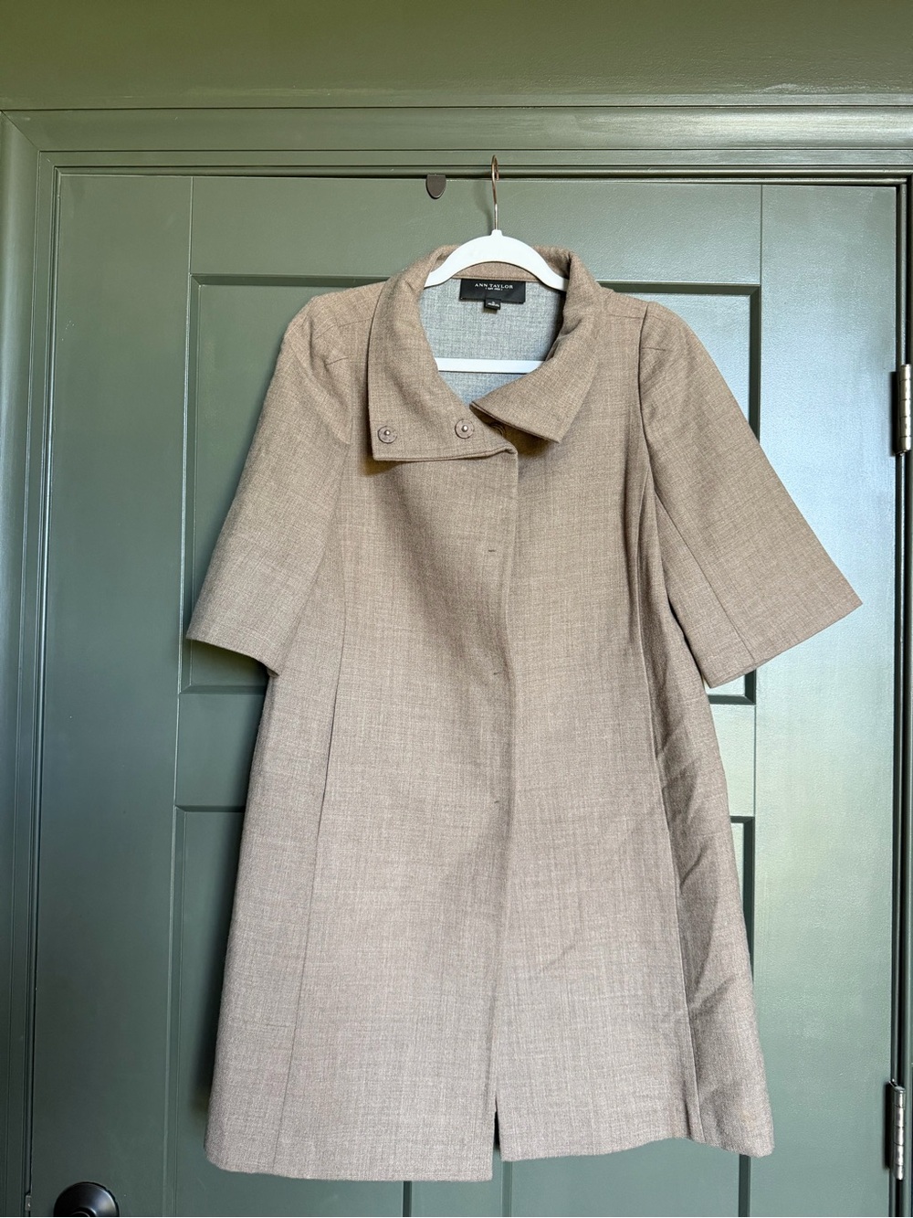Ann Taylor Taupe Midi A-Line Short Sleeve Coat